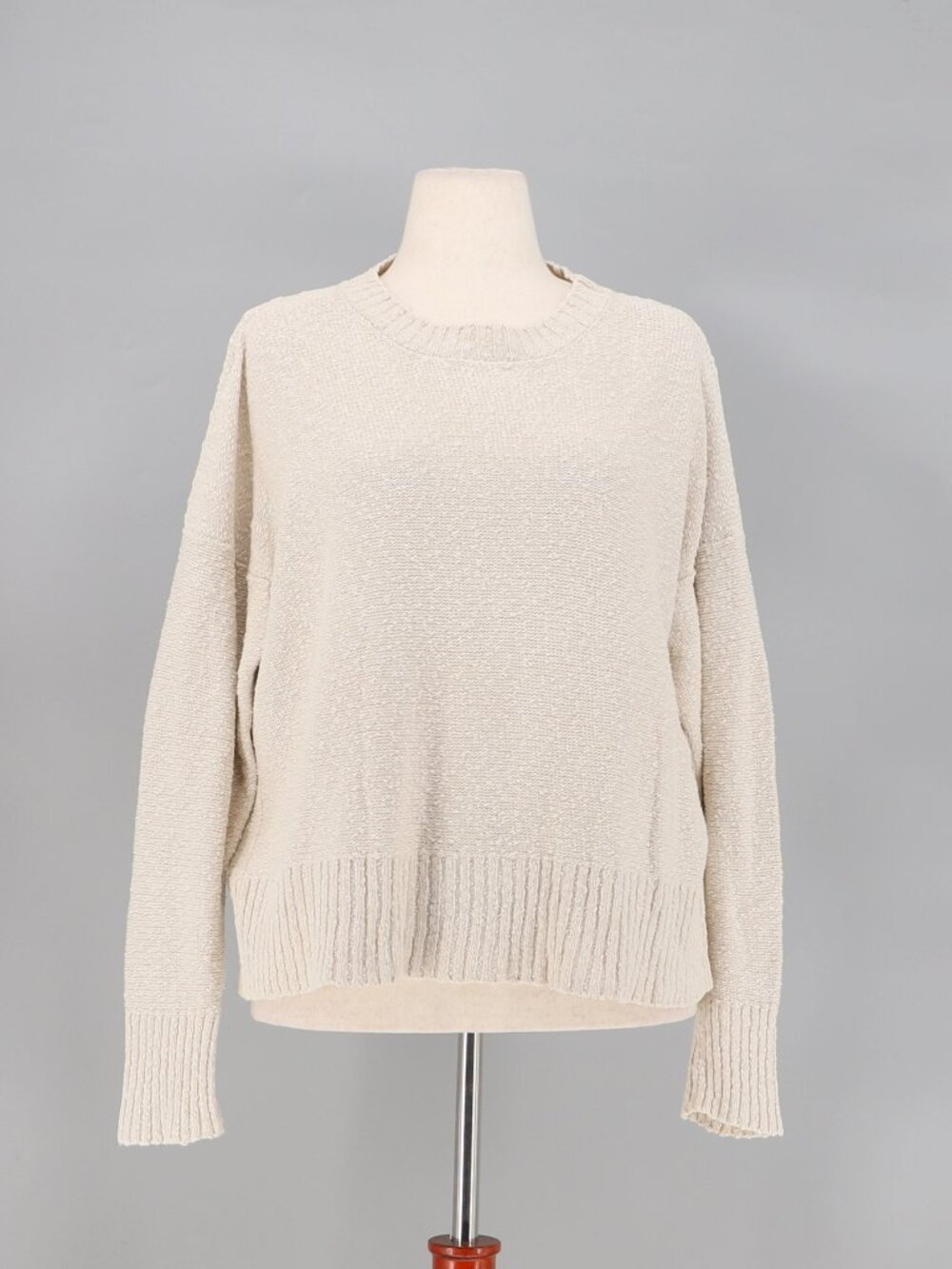 ESKANDAR Cotton Linen Crewneck Sweater Oversized Slouchy Neutral Beige One Size